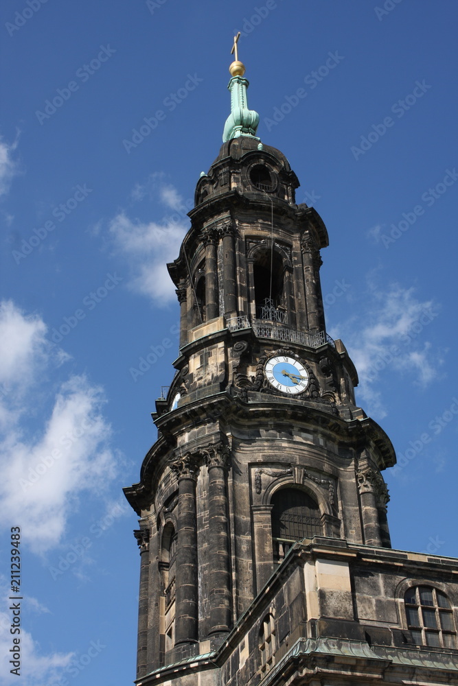 Church tower in Dresden, Kreuzkirche, Germany, Europe