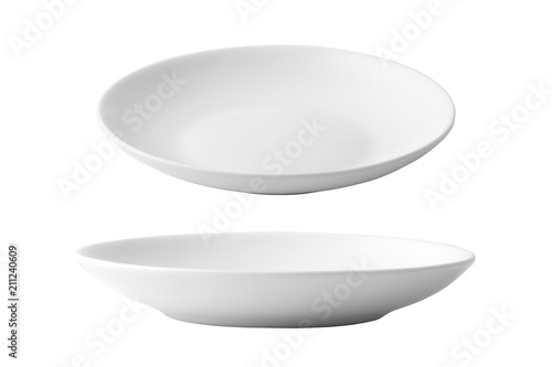 White ceramic dish isolated on white background.