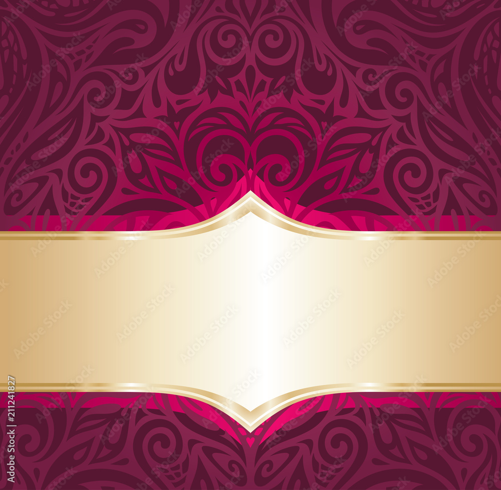 Floral Royal red and gold  luxury vintage invitation design