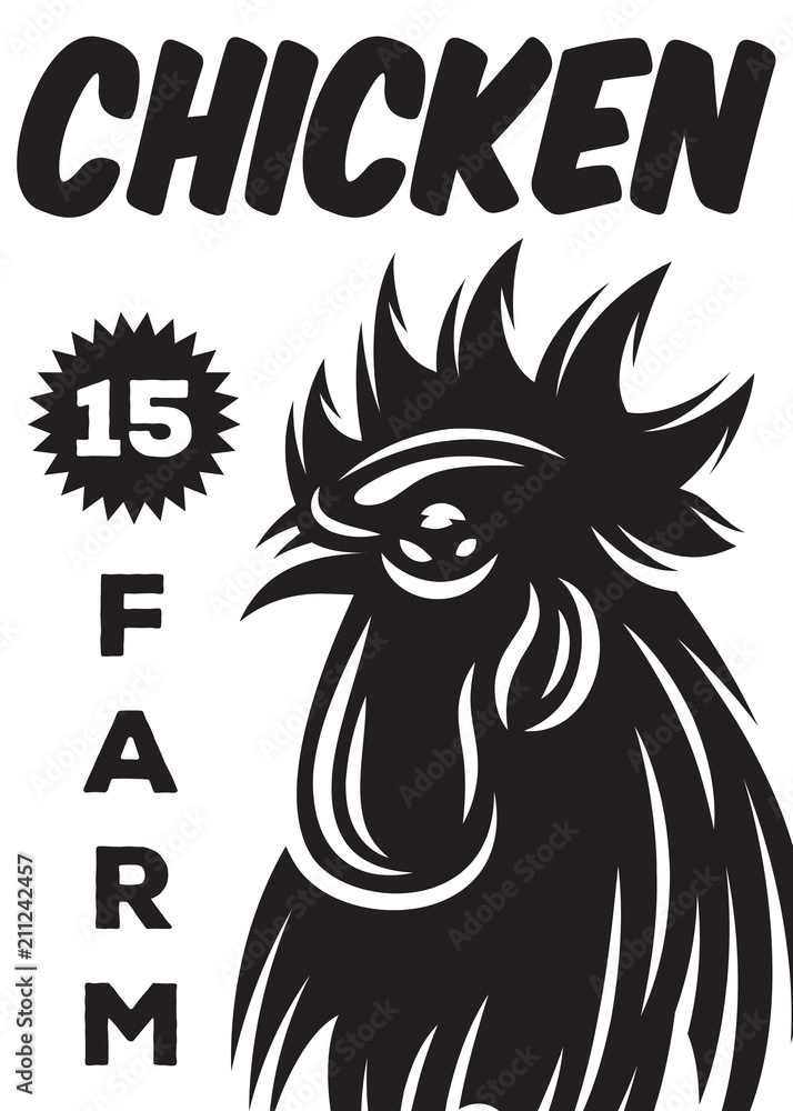 Obraz premium vector monochrome poster in vintage style for a chicken farm with cock