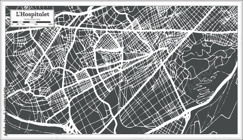 L Hospitalet Spain City Map in Retro Style. Outline Map.