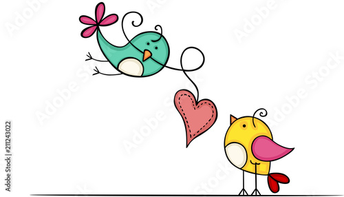 Canvas Print Lovely birds with heart