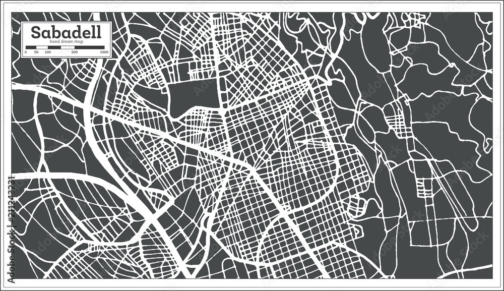 Sabadell Spain City Map in Retro Style. Outline Map.