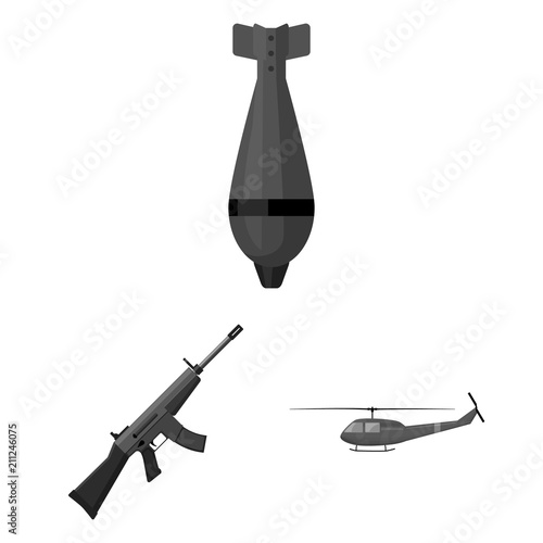 Army and armament monochrome icons in set collection for design. Weapons and equipment vector symbol stock web illustration.