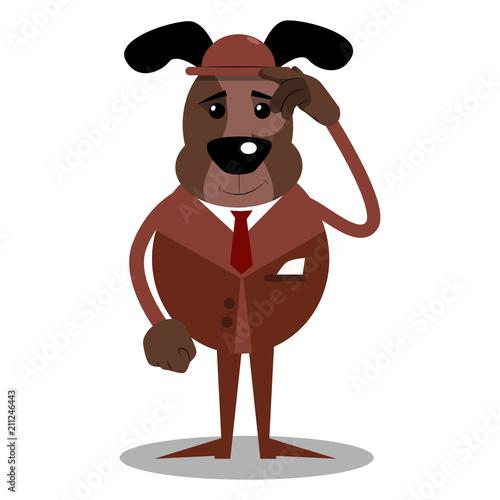Cartoon illustrated business dog confused.