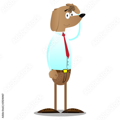 Cartoon illustrated business dog confused.