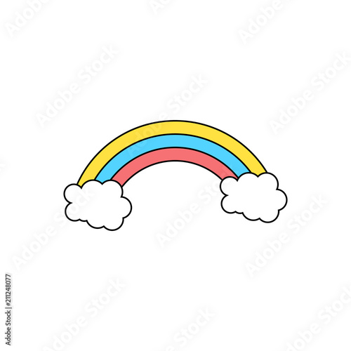Rainbow with clouds. Flat design. Vector illustration