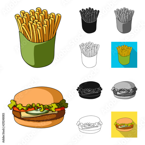 Fast food cartoon,black,flat,monochrome,outline icons in set collection for design.Food from semi-finished products vector symbol stock web illustration.