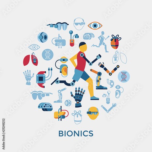 Bionics and artificial intelligence icon set
