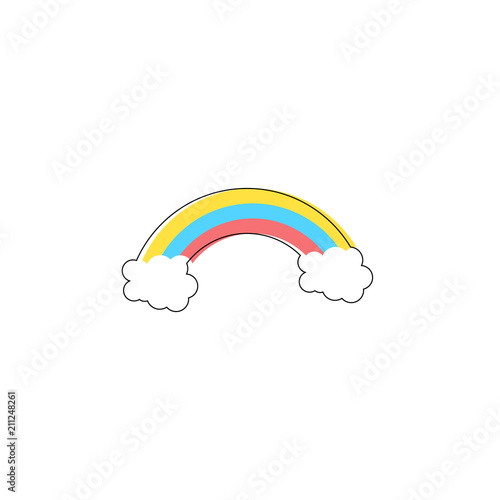 Rainbow with clouds. Flat design. Vector illustration