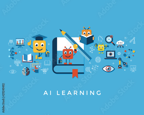 Artificial intelligence self learning icon set