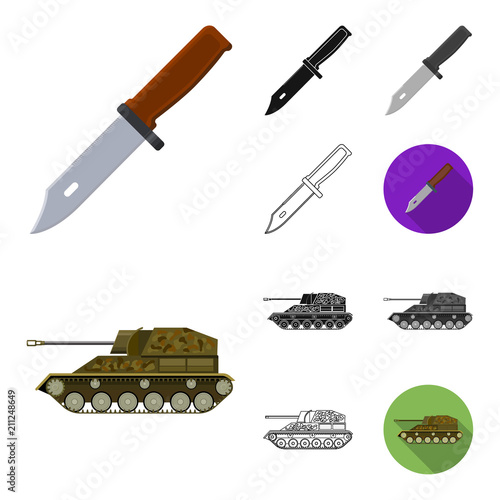 Army and armament cartoon,black,flat,monochrome,outline icons in set collection for design. Weapons and equipment vector symbol stock web illustration.