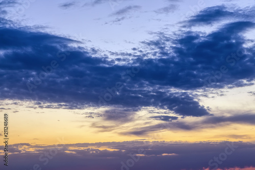 Fototapeta Naklejka Na Ścianę i Meble -  Dramatic sunset sky with yellow blue clouds