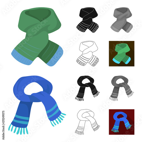 Scarf and Shawl cartoon,black,flat,monochrome,outline icons in set collection for design.Clothes and Accessory vector symbol stock web illustration.