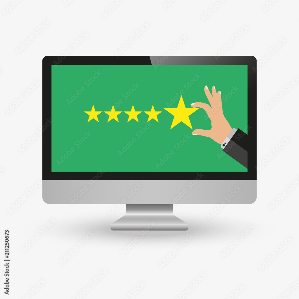 Customer service star rating. Concept of voting on the web site, leaving feedback. Customer service star rating. Concept of voting on the web site, leaving feedback.