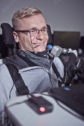 Disabled student in class room.