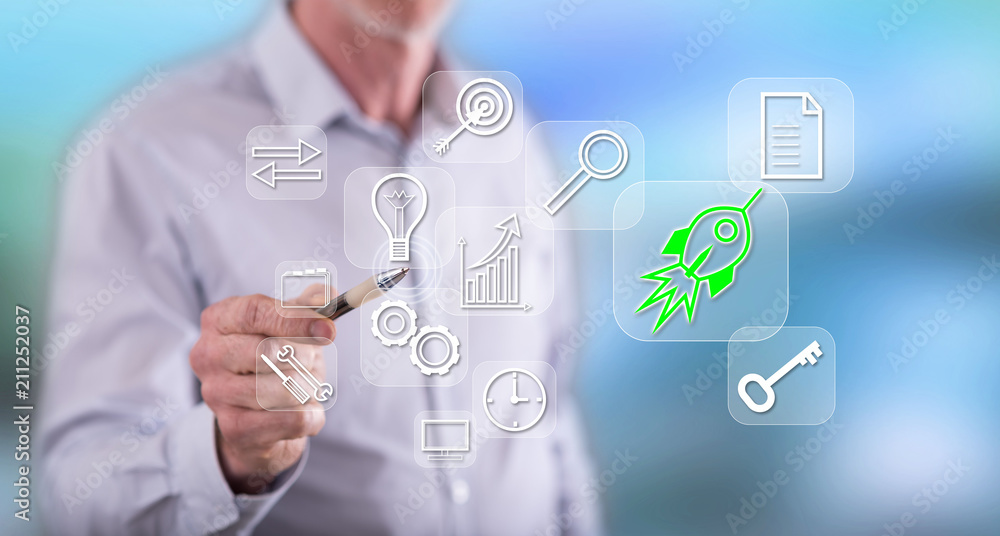 Man touching a start up concept Man touching a start up concept