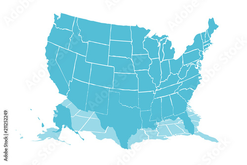 Mapa azul de los Estados Unidos de América.