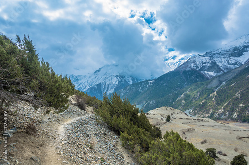 Rocky mountain trail in the Himalayas, Nepal