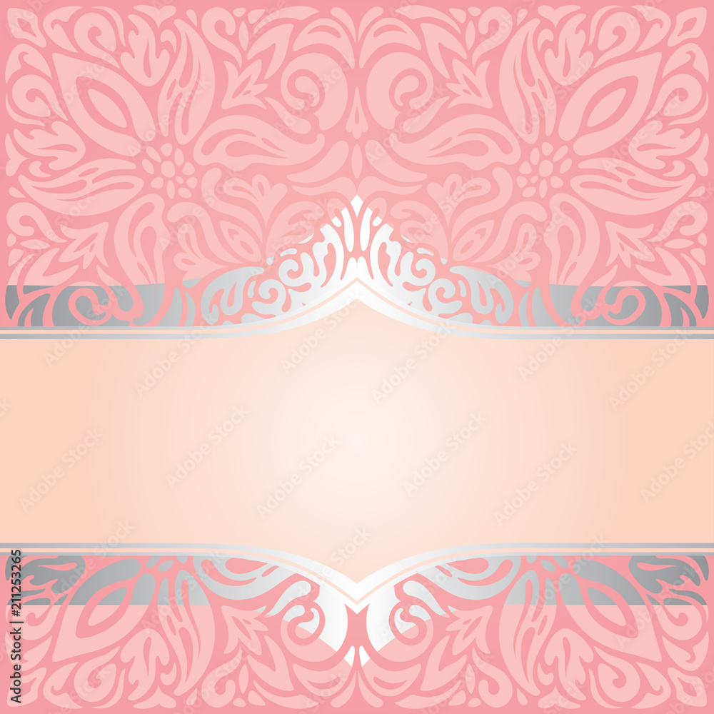 Pink & silver gentle retro decorative invitation trendy mandala vector wallpaper design in vintage style Pink & silver gentle retro decorative invitation trendy mandala vector wallpaper design in vintage style