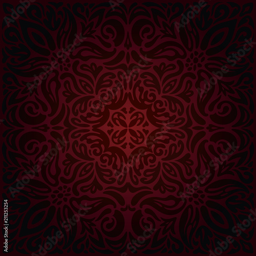 Dark red brown floral wallpaper seamless vector decorative design background in vintage style mandala