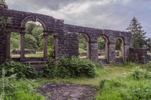 The ruins of Errwood Hall at Goyt valley within the Peak District National park. photo