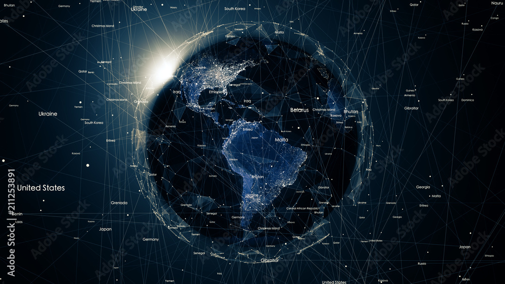 Global network connections around the earth Global network connections around the earth