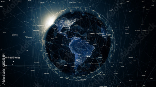 Global network connections around the earth