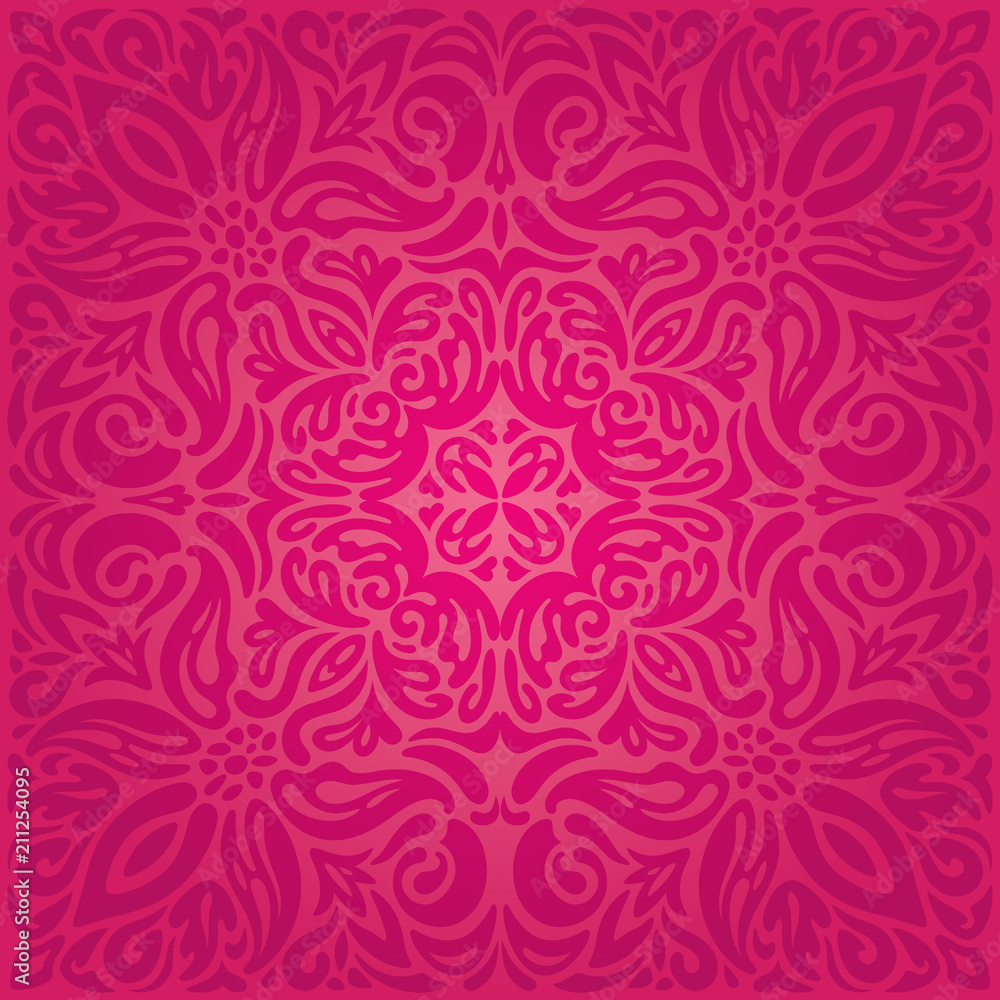 Retro floral red vector pattern wallpaper background fashion invitation mandala design template in vintage style