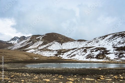 Panorama of a small mountain lake, Nepal.