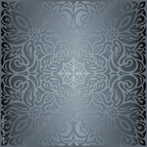 Silver Floral shiny decorative holiday vintage fashion wallpaper mandala Background design