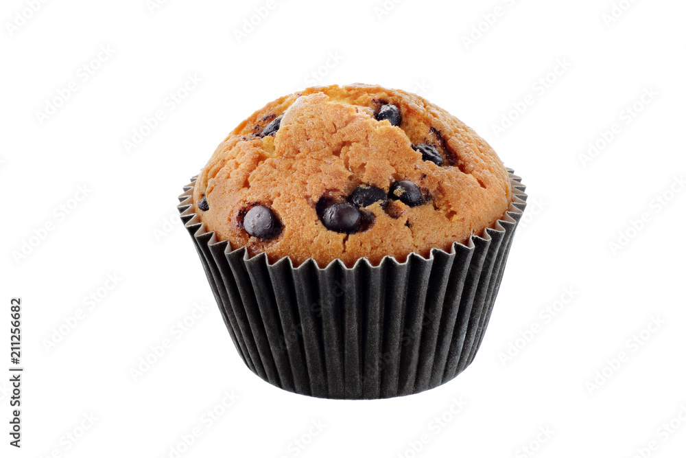 cupcake with chocolate chips isolated on white background isolated cupcake with chocolate chips isolated on white background isolated