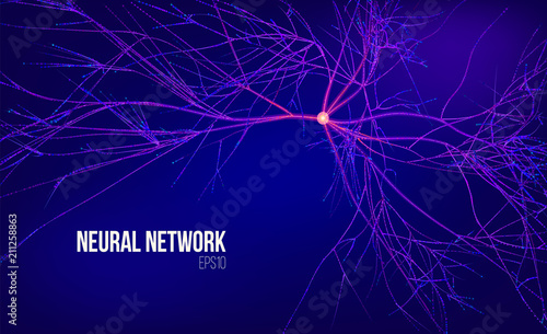 Neural network 3d abstract vector illustration. Data tree with root. Information stream. Kernel computing system
