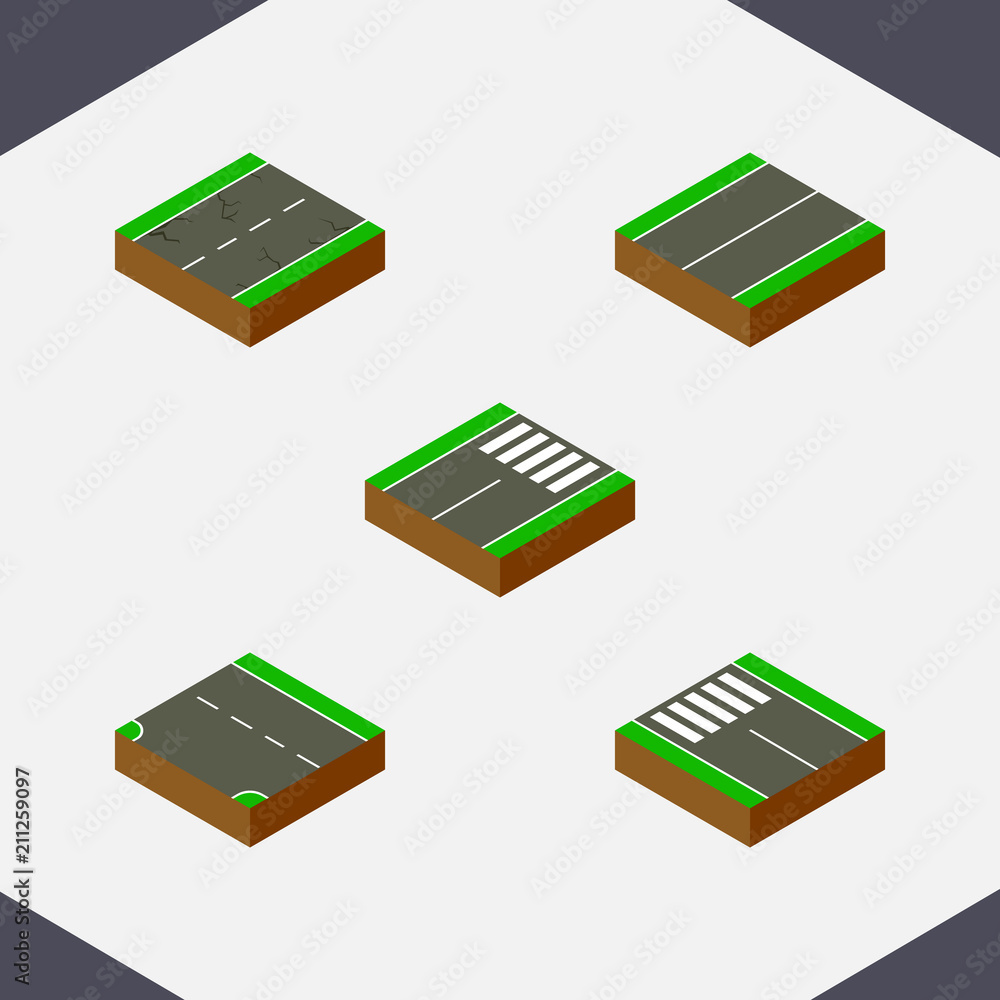 Isometric way set of flat, foot-slogger, down and other vector objects ...