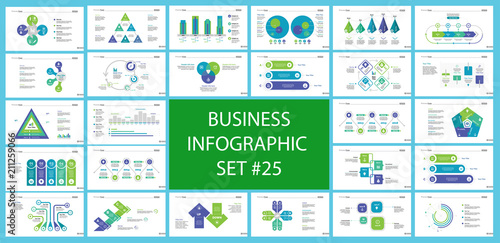 Business infographic design set can be used for workflow layout, presentation, annual report, web design. Marketing concept. Line chart, bar graph, comparison diagram, donut chart, process chart