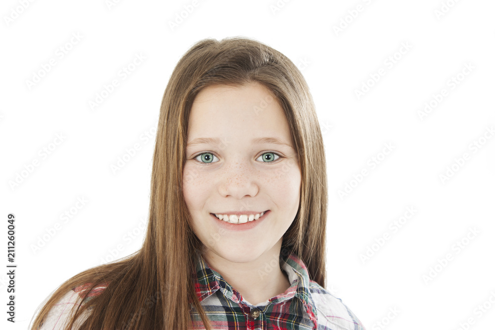 Portrait of a beautiful teenage girl with green eyes. Isolated on white background Portrait of a beautiful teenage girl with green eyes. Isolated on white background