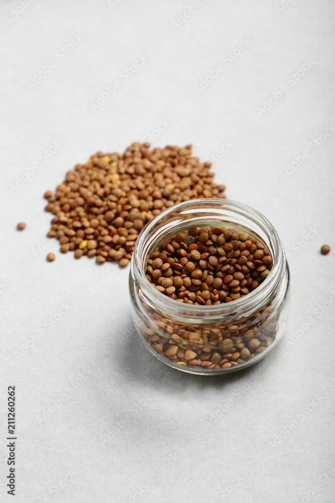 Green lentils in jar Green lentils in jar