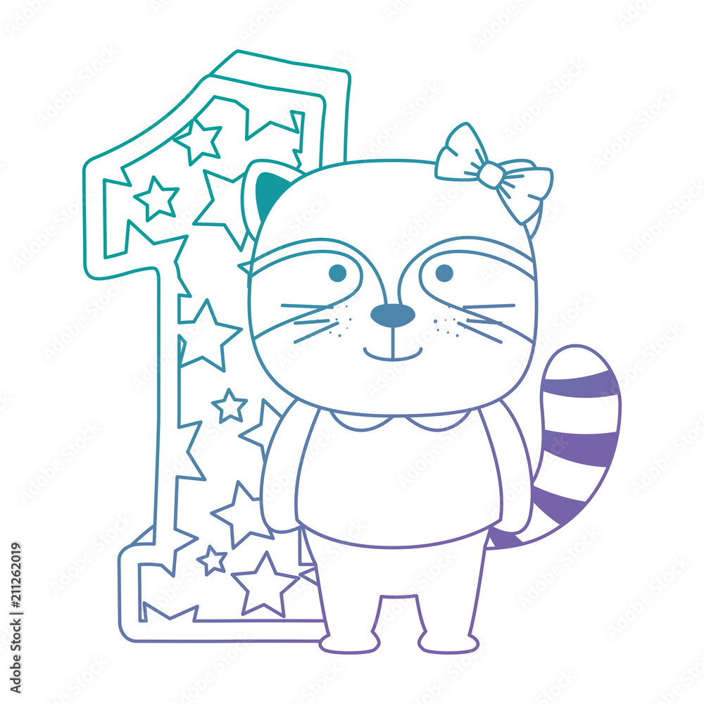 Fototapeta premium cute number one with cute raccoon