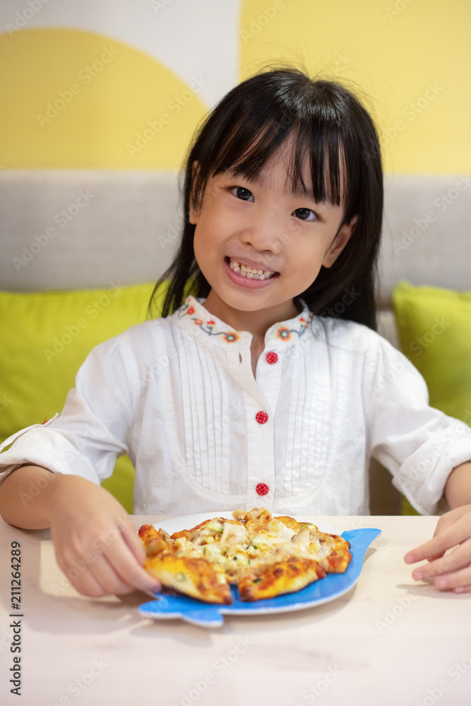 Asian Little Chinese Girl Eating pizza Asian Little Chinese Girl Eating pizza