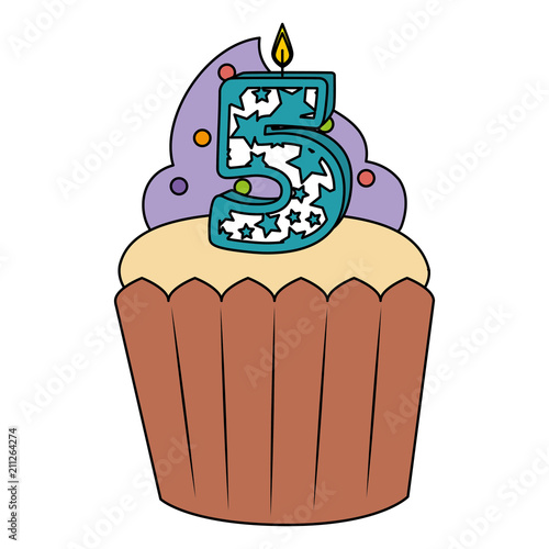 sweet cupcake with candle number five