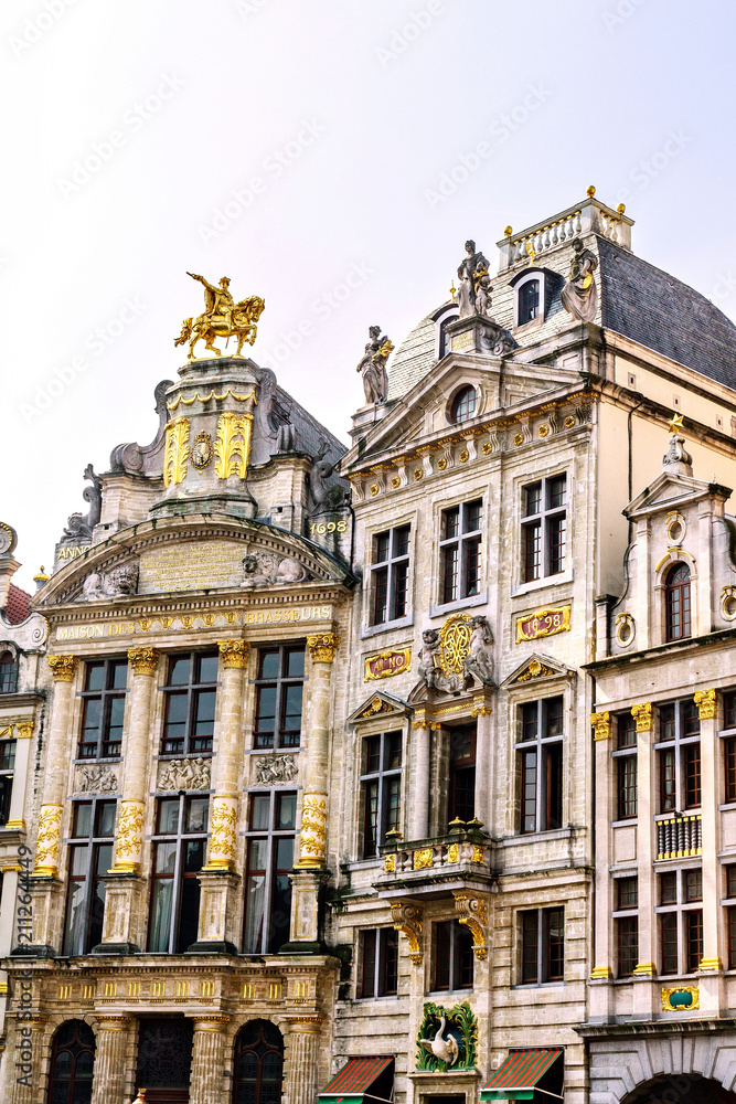 City buildings facade at Grand Place in a sunny day