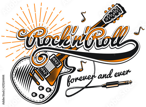 Rock and roll guitar music emblem