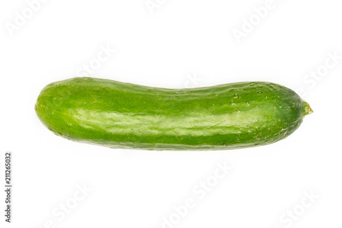 One fresh mini cucumber flatlay isolated on white background. © PIXbank