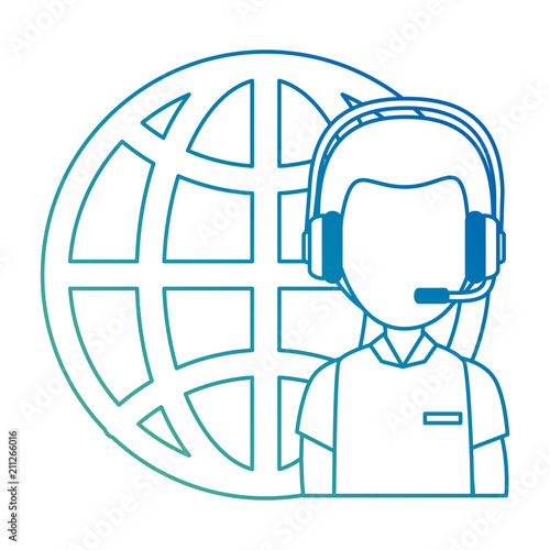 logistic worker with headset and sphere planet