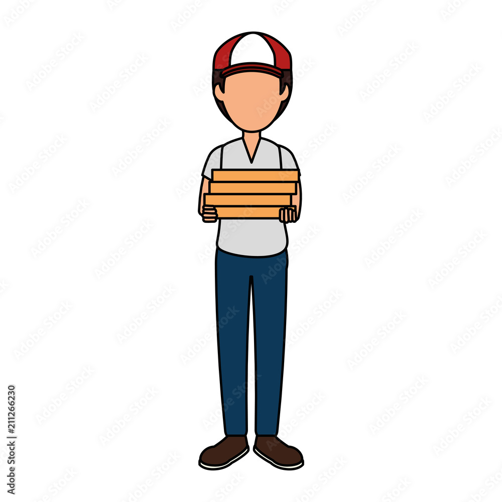 delivery worker with pizza boxes avatar character