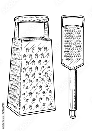 Hand steel grater illustration, drawing, engraving, ink, line art, vector
