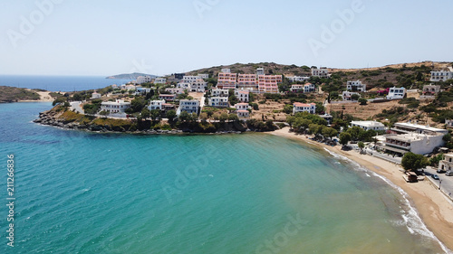 Fototapeta Naklejka Na Ścianę i Meble -  Aerial drone panoramic view of famous and picturesque town of Andros island, Cyclades, Greece