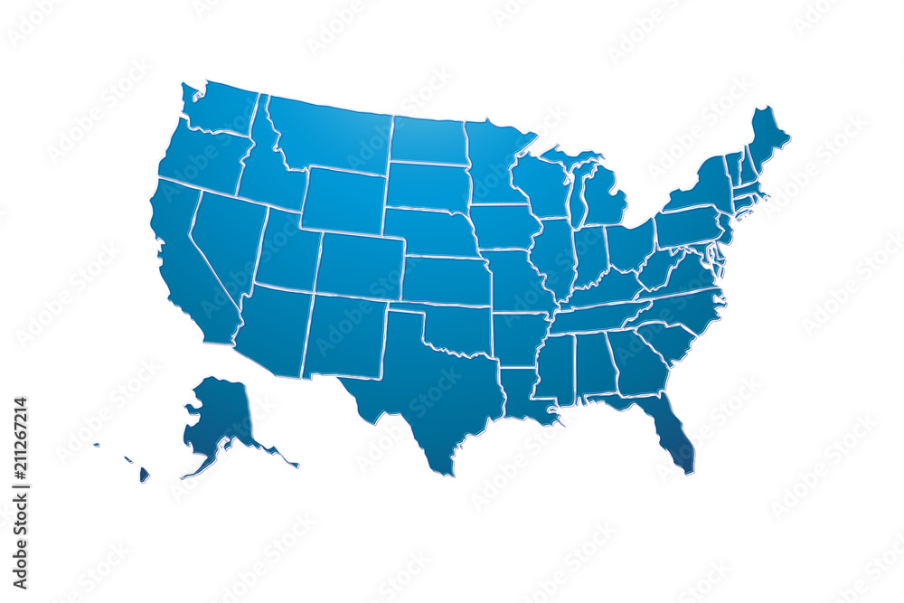 Mapa azul de Estados Unidos de América. 