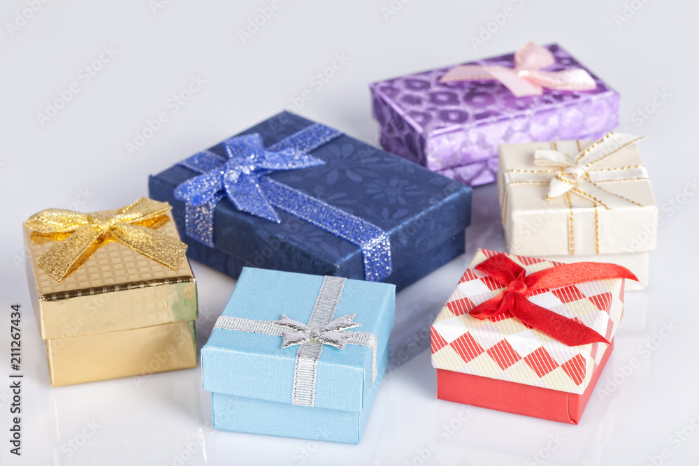 Six small gift boxes isolated on white Six small gift boxes isolated on white