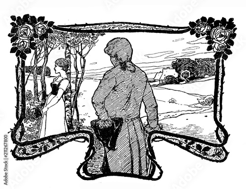 Obraz na plátně Typografic decorative art deco elements early '900: nature framed vignette with